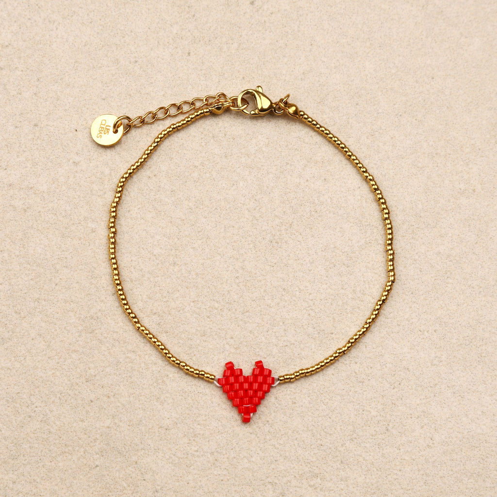 Bracelet cœur perlé Rouge