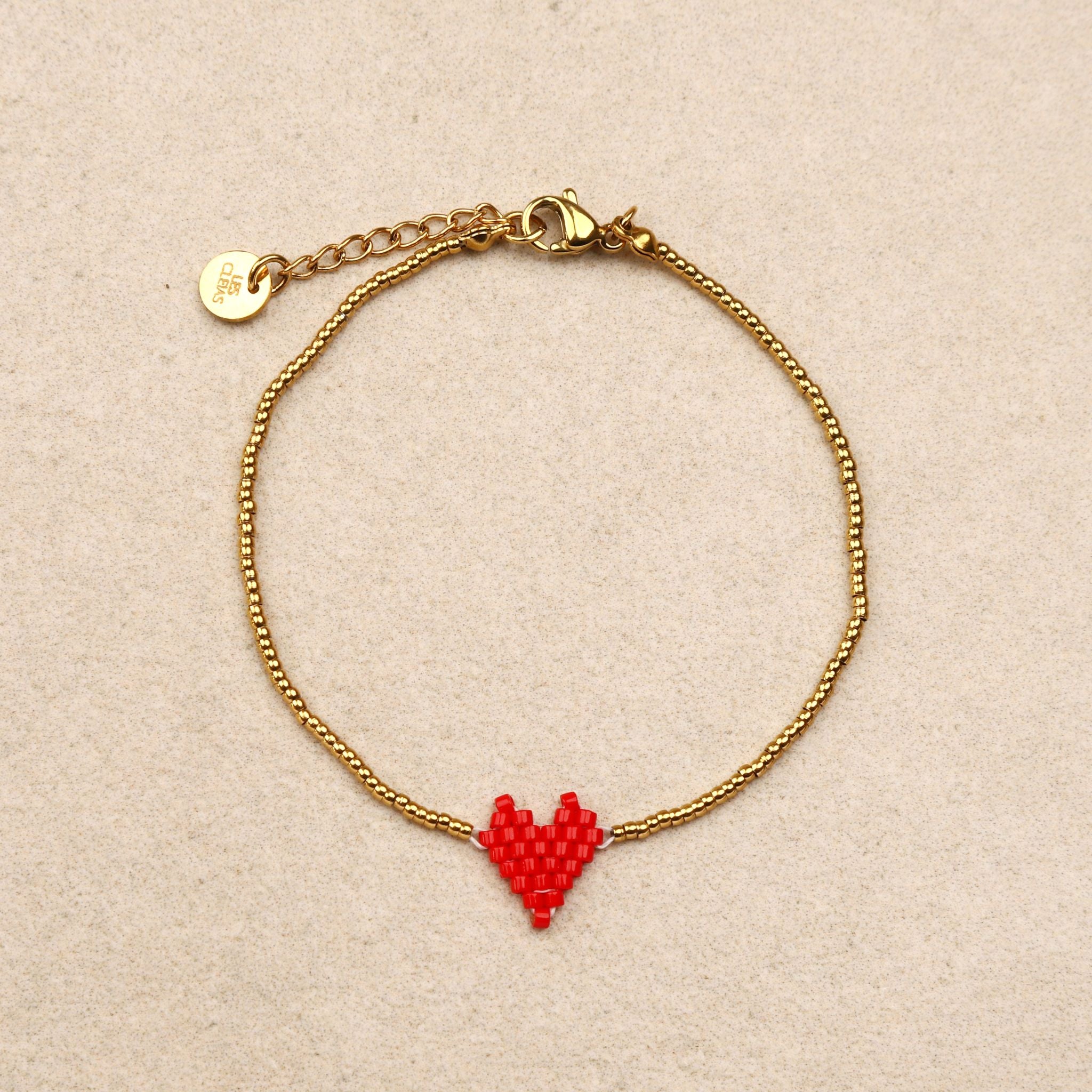 Bracelet cœur perlé Rouge