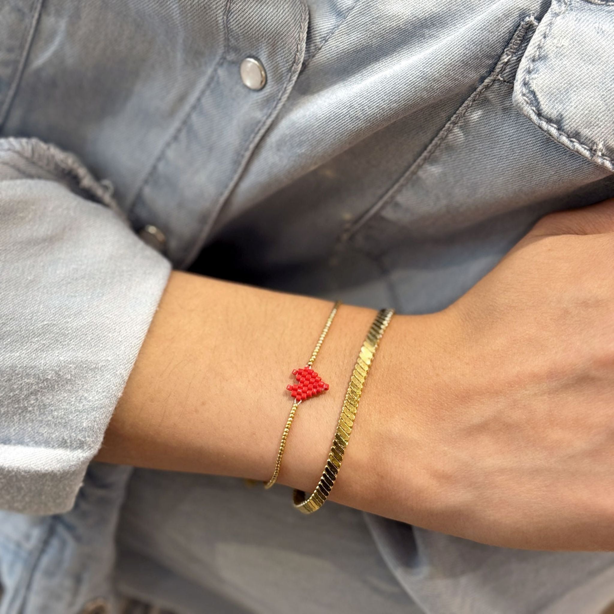 Bracelet cœur perlé Rouge