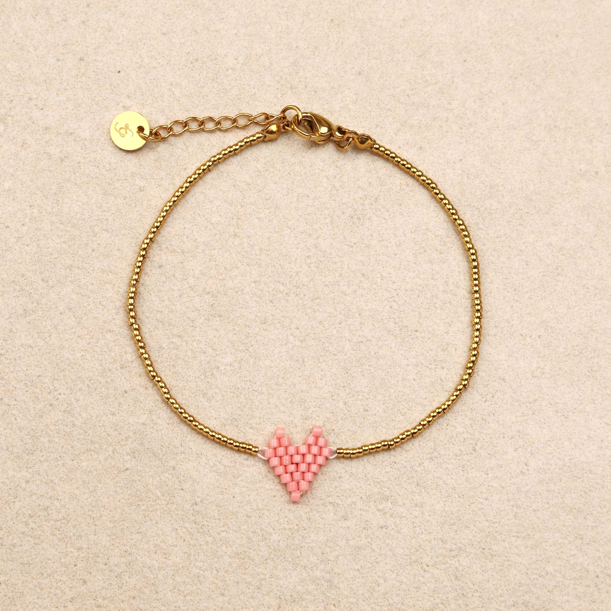 Bracelet cœur perlé Rose