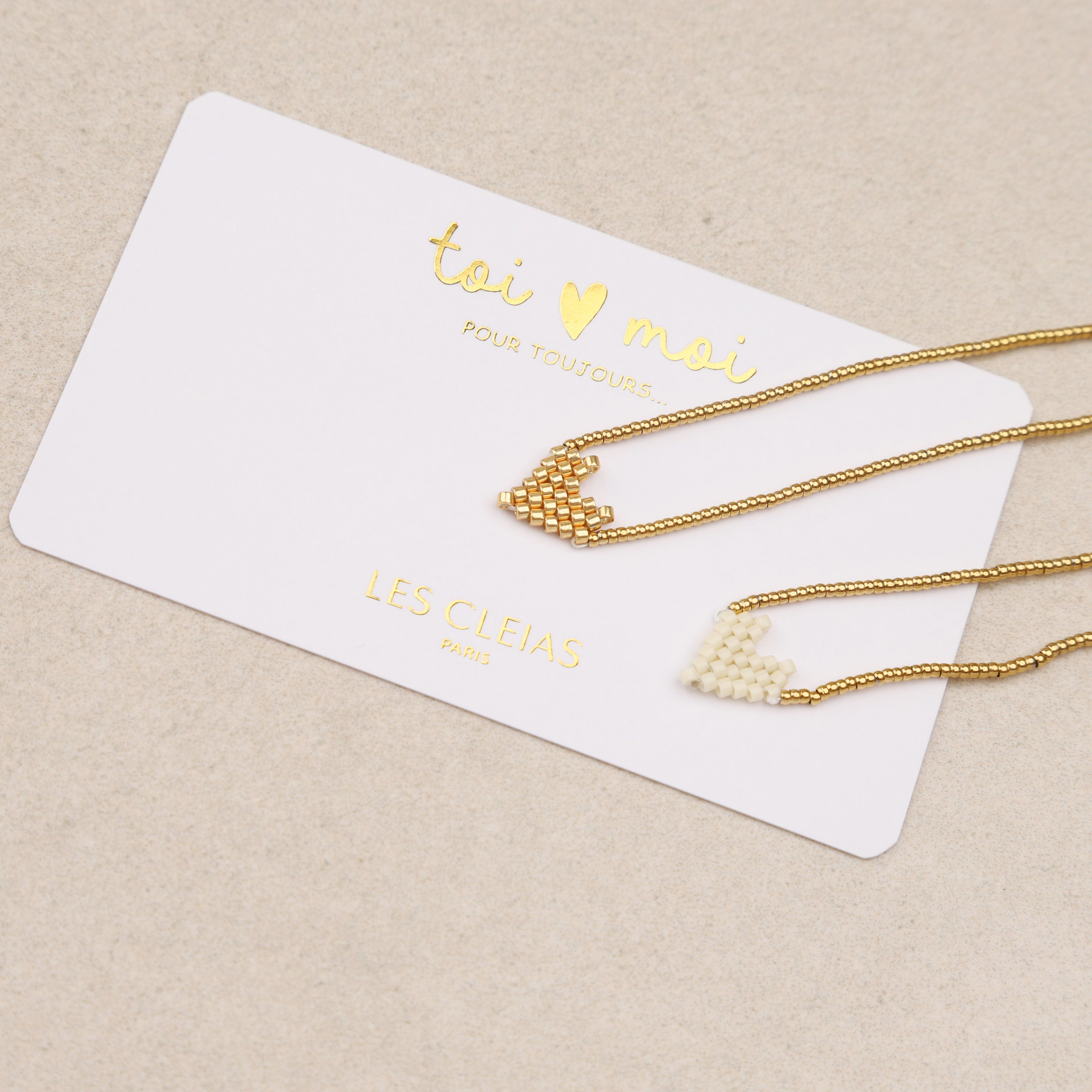 Duo Bracelet Cœur perlé Doré et Blanc