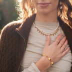 model wearing les cleias jewellery